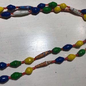 Very long colorful beaded necklace